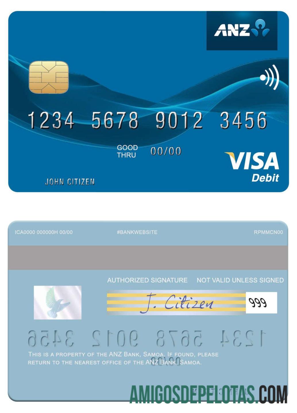 Cartão de débito Samoa ANZ Bank Visa baixar para verificação
